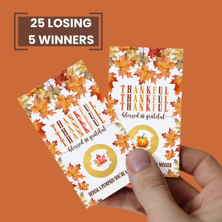 Thanksgiving Scratch Off Game for Showers, Friendsgiving Dinner, Raffle Tickets Groups, Pumpkin and Leaves Party Favors, 30 Pack