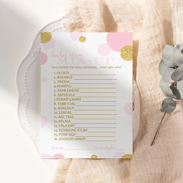 Rose Gold Baby Shower Games for Girls - 25 Cards, Fun Word Scramble Activities for Guests, Twinkle Little Star Themes