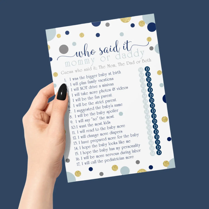 Navy and gold mommy or daddy baby shower game - 25 pack guess who activity cards twinkle little star themed royal