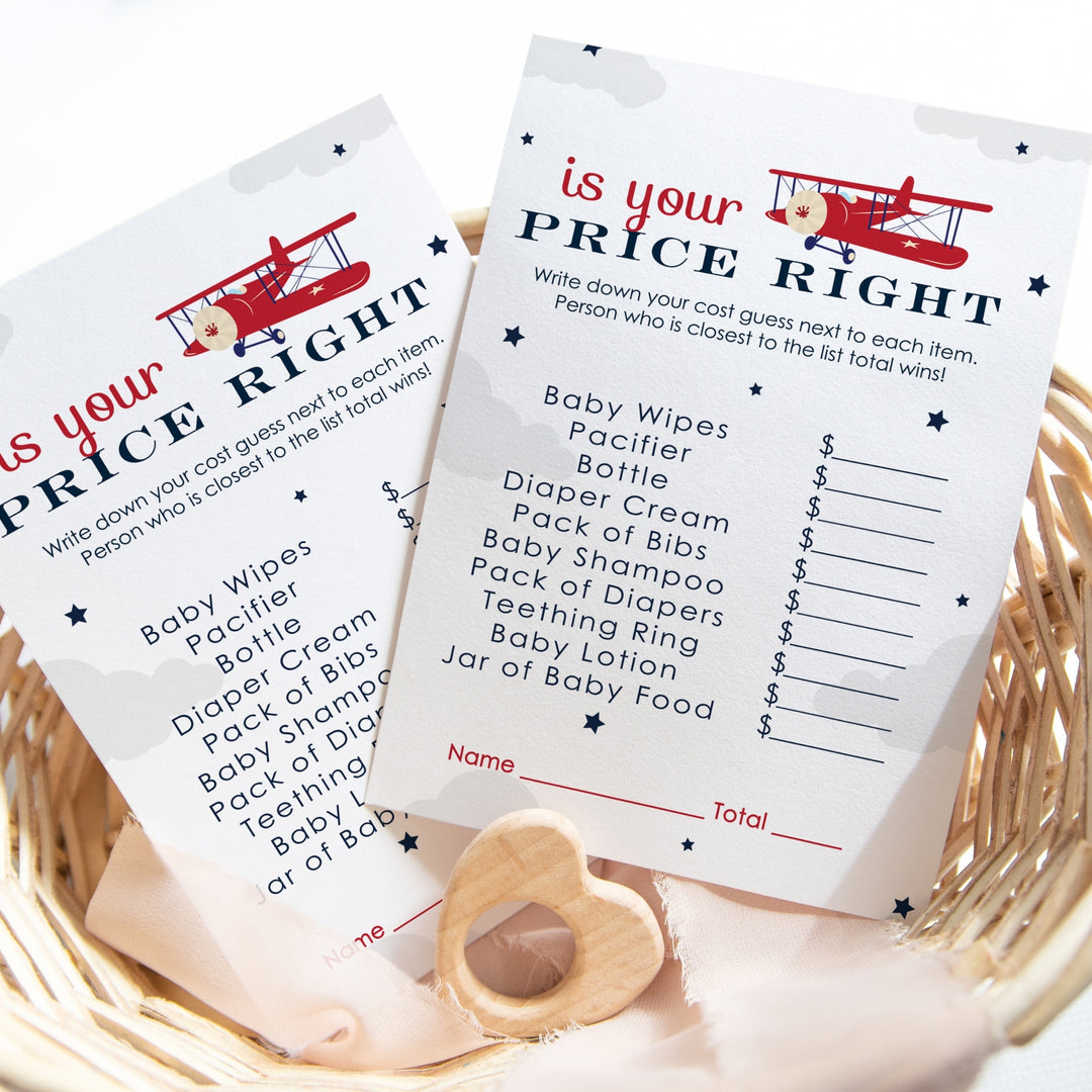 Airplane Baby Shower Guess the Price, 25 Pack, 4x6 Size Cards - Paper Clever Party