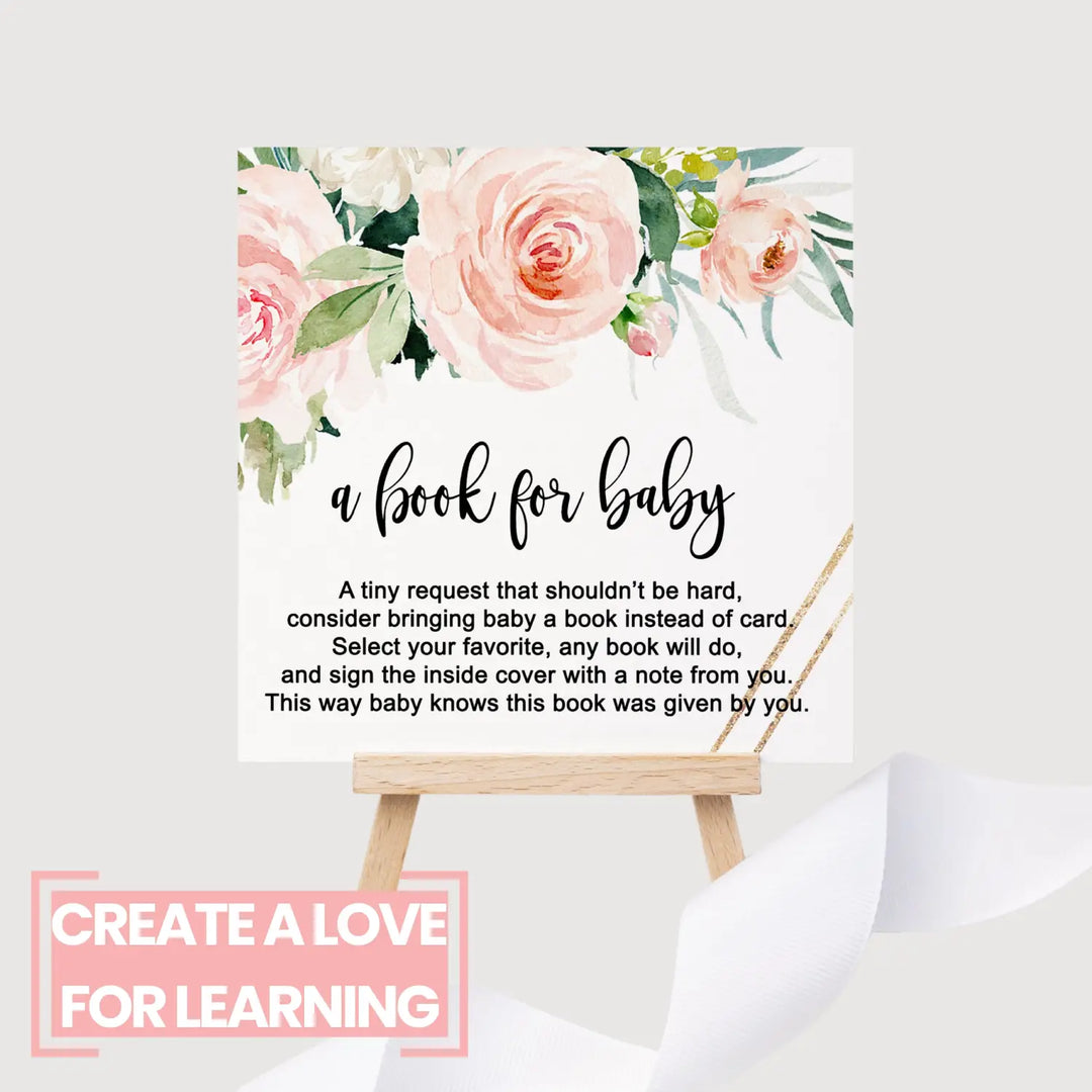 Graceful Floral Books for Baby Shower Request Cards