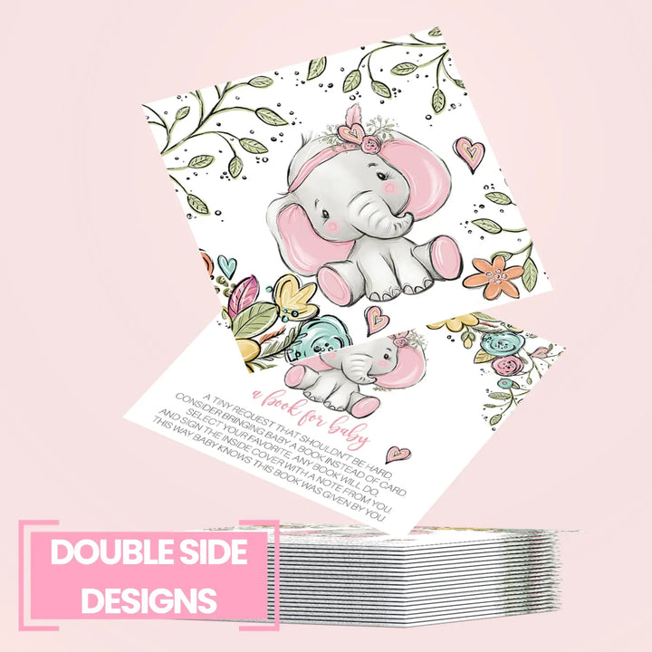 Cottage elephant books for baby shower request cards - invitations
