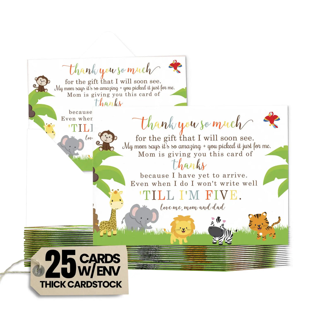 Cute Jungle Baby Shower Thank You Cards – Personalized Notecards (Pack of 25)