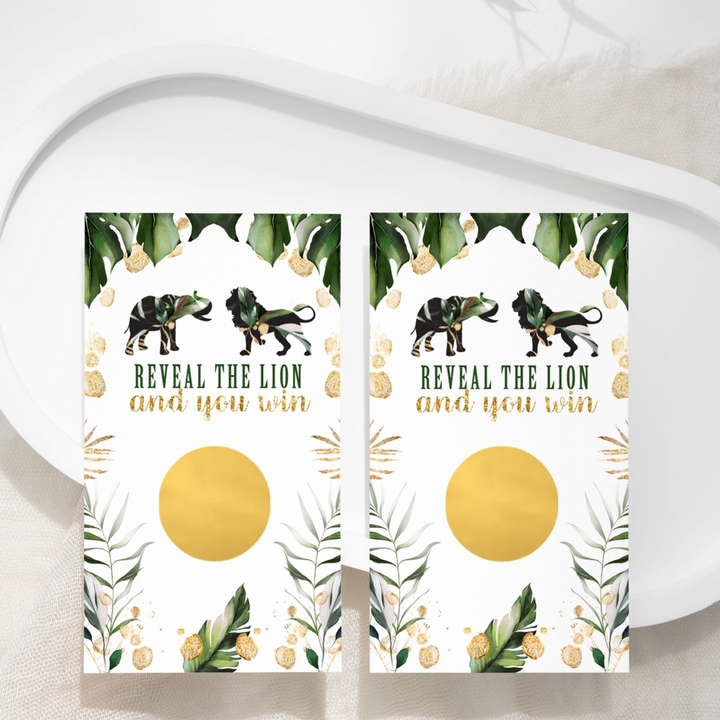 Tropical Jungle Scratch Off Game (30 Pack) - Elephant & Greenery, Gender Reveal, Royal Baby Shower Favors - Paper Clever Party