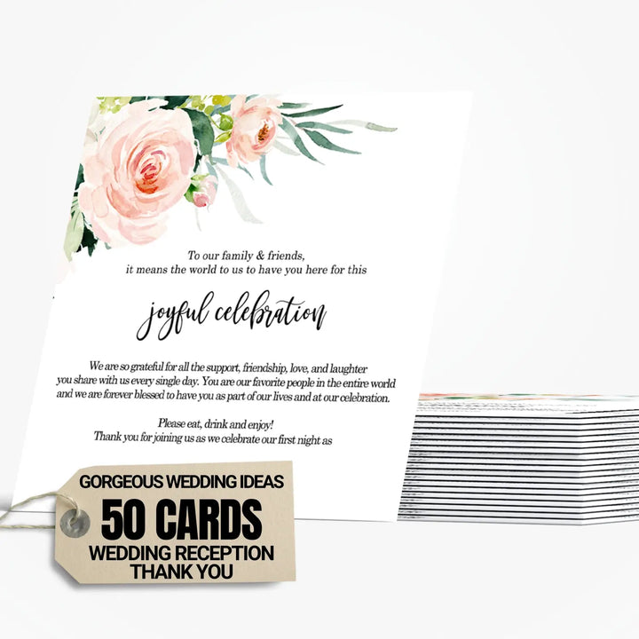 50-Pack Graceful Floral Thank You Cards - 4x4 Engagement Table Decor