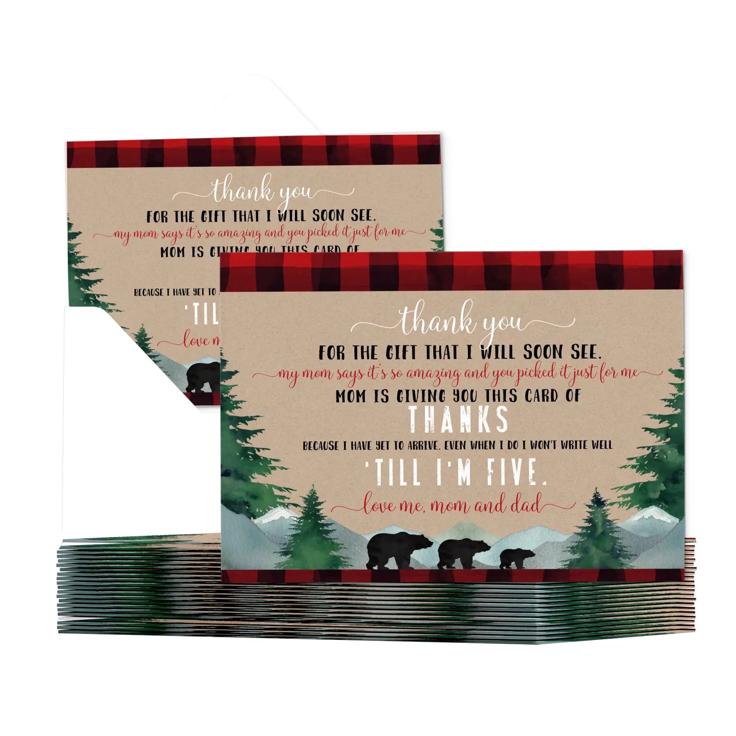 Lumberjack boys thank you cards for baby shower – notecards with envelopes (pack of 25) - office product