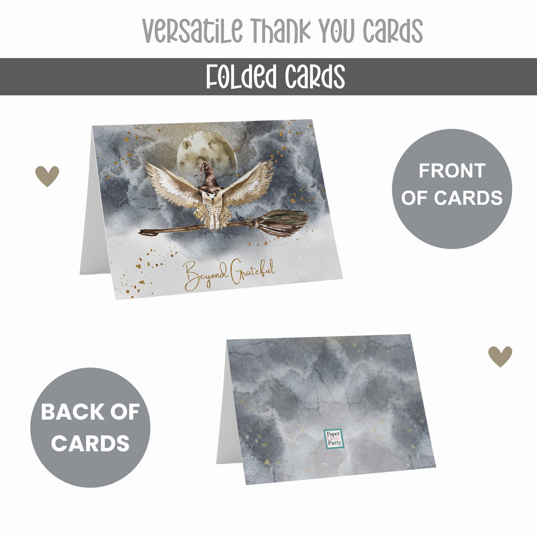 Magic Owl Thank You Cards - Enchanting 25-Pack Notecards Set with Envelopes for Special Events - Paper Clever Party