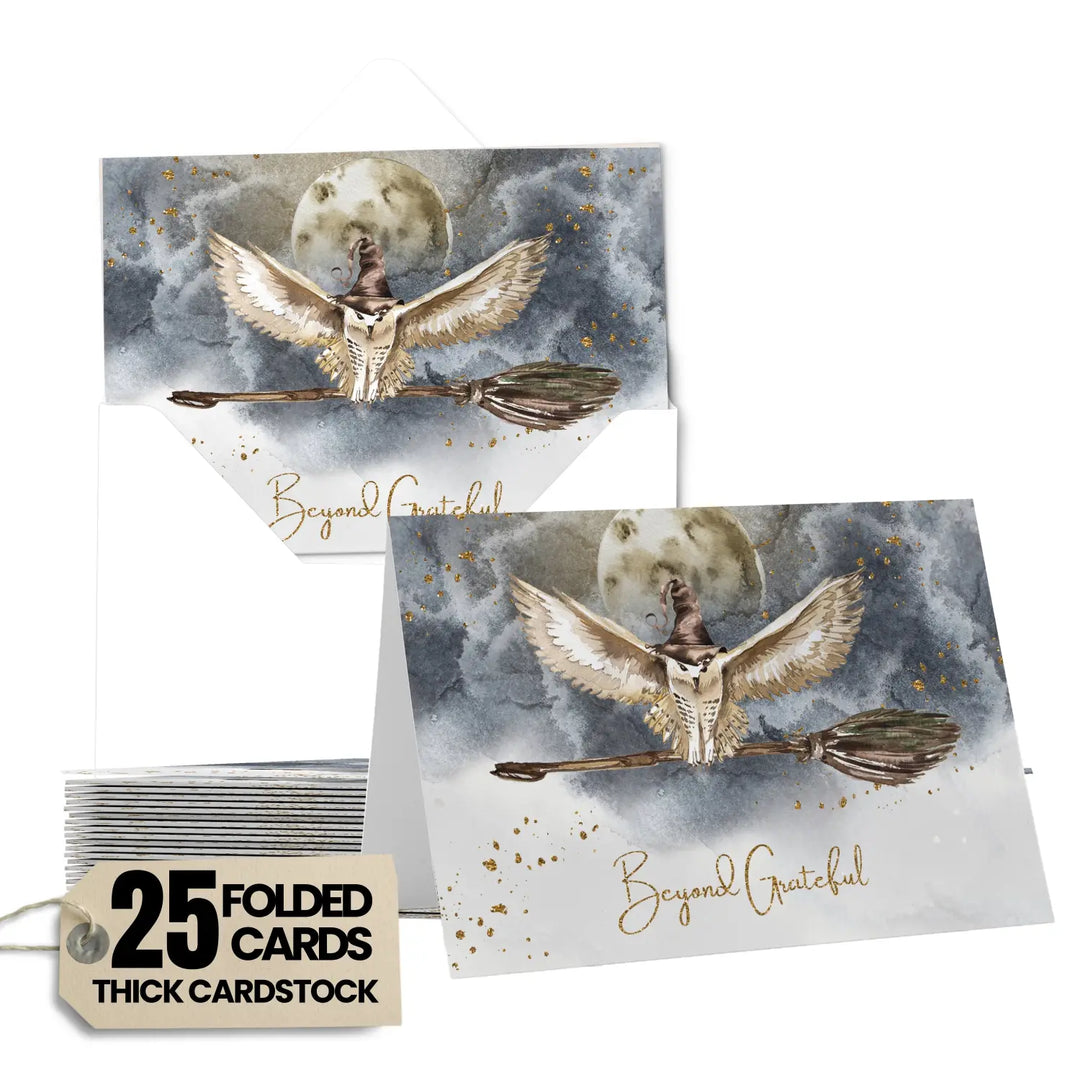 Magic owl thank you cards - enchanting 25-pack notecards set with envelopes for special events - office product
