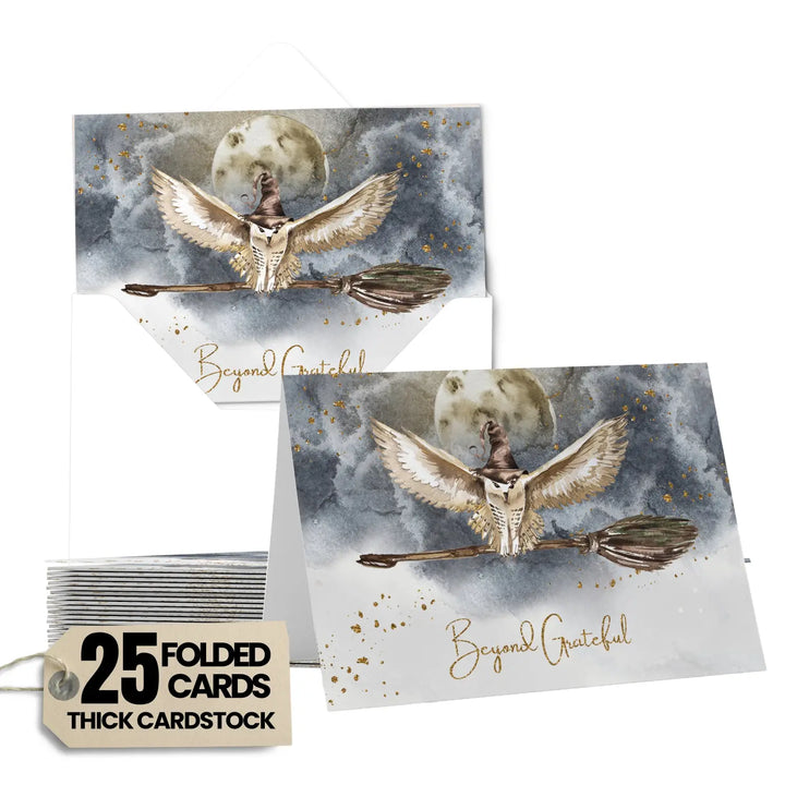 Magic owl thank you cards - enchanting 25-pack notecards set with envelopes for special events - office product