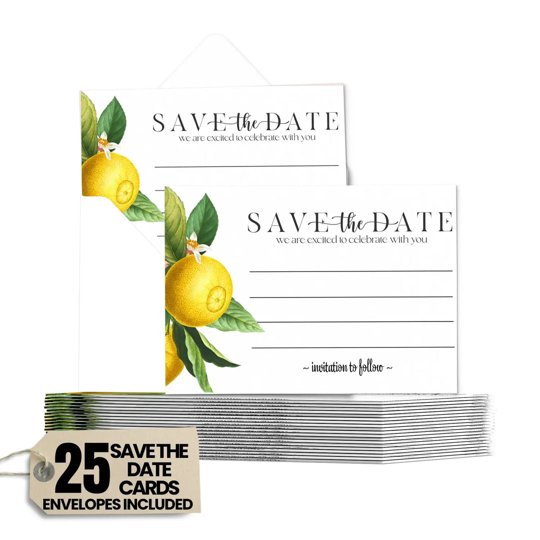 Lemon-Greenery Save the Date Cards (25 Pack) - Elegant Invitations with Envelopes for All Occasions - 3.5x5