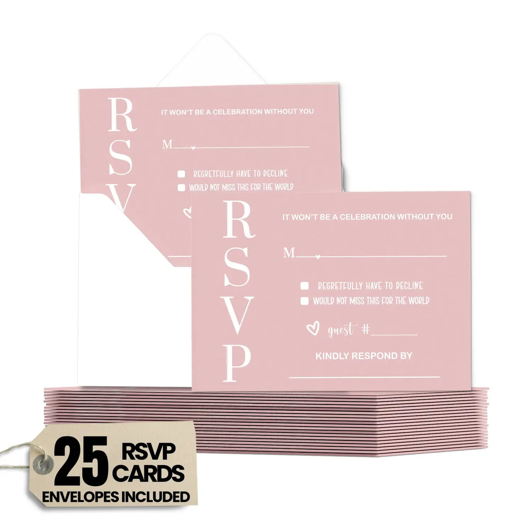 Pink Majesty RSVP Card 25 Pack - Minimalist Wedding Invitation Response Cards with Envelopes Blank