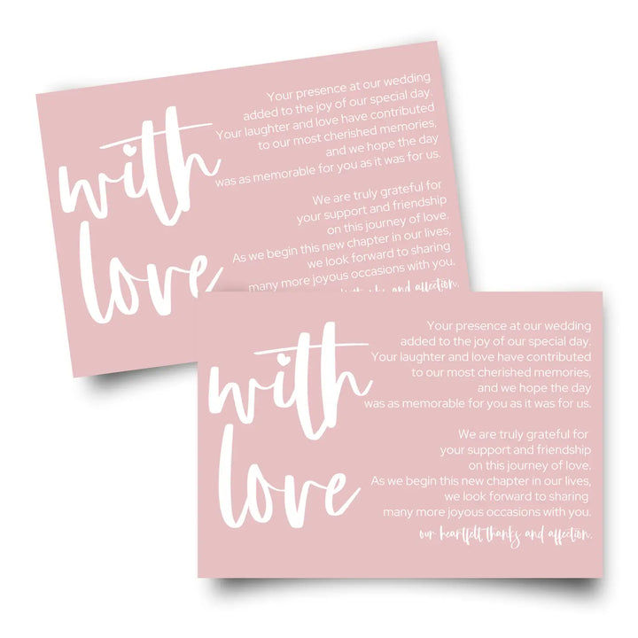 Majesty Pink Wedding Reception Thank You Cards (25 Pack) Modern Table Favors, Elegant Guest Seating Centerpieces, With Love and Gratitude from the Newlyweds, 4x6 Set Minimalist