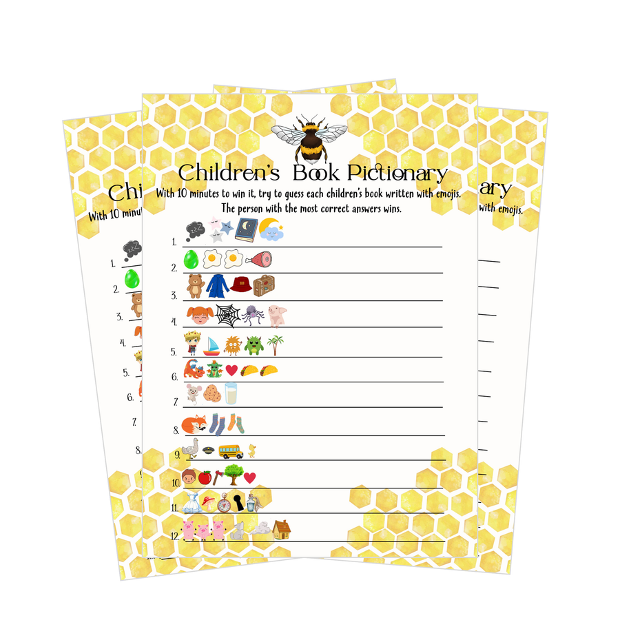 Mama Bee Baby Shower Game - Engaging Pictionary Storybook Guessing Game, Gender Neutral, 25 Card Pack, 5x7 Cards - Paper Clever Party