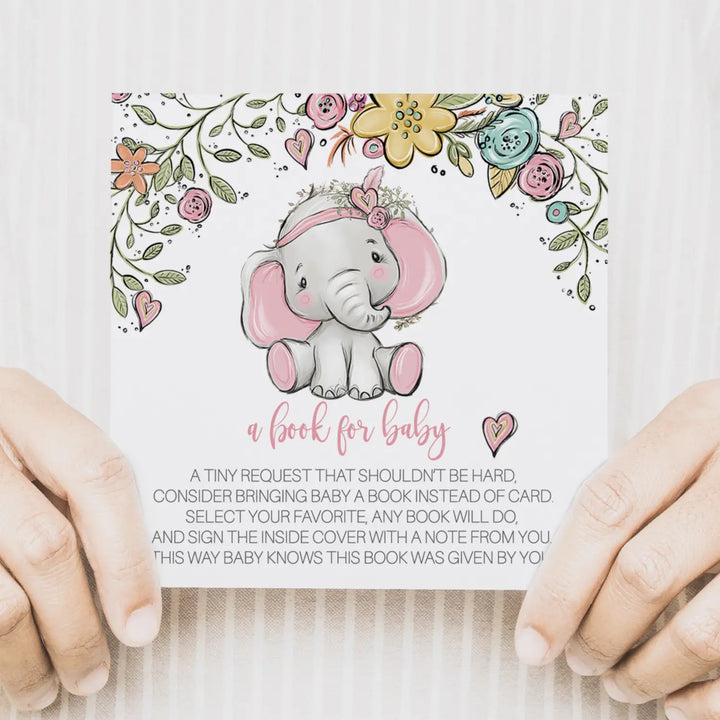 Cottage elephant books for baby shower request cards - invitations