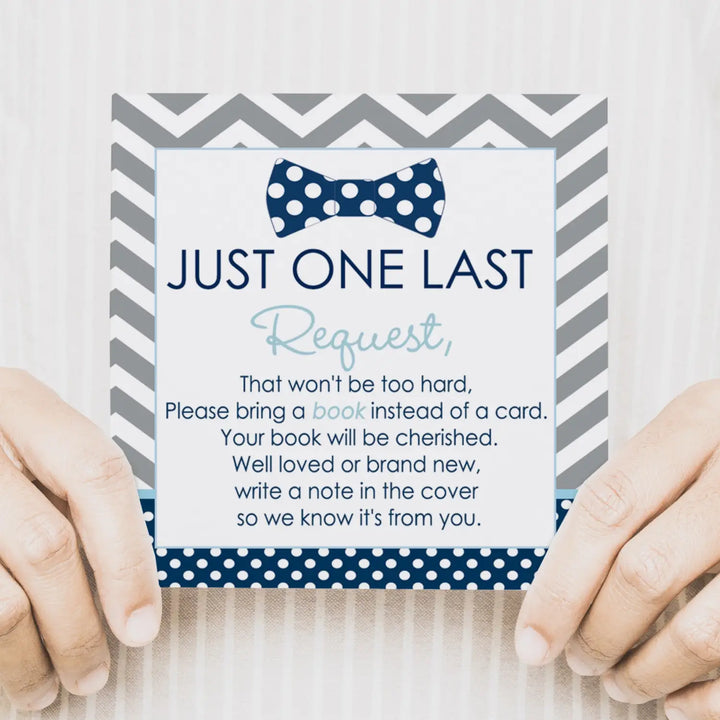 Bow Tie Books for Baby Shower Invitation Insert, Blue and Grey, 4x4, 25 Pack