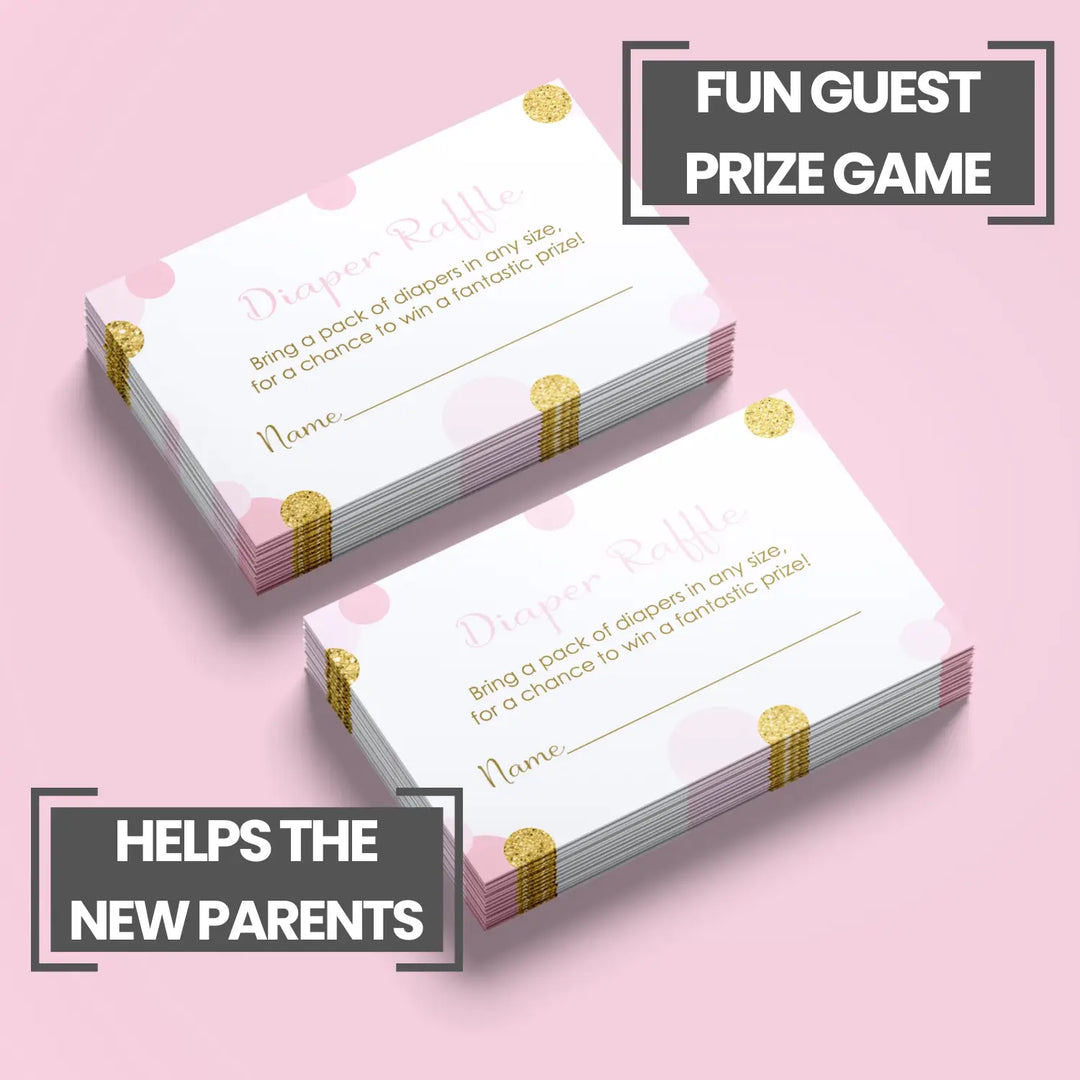 Elegant Pink & Gold Diaper Raffle Tickets - Baby Shower Invitation Inserts by Paper Clever Party, 25 Pack