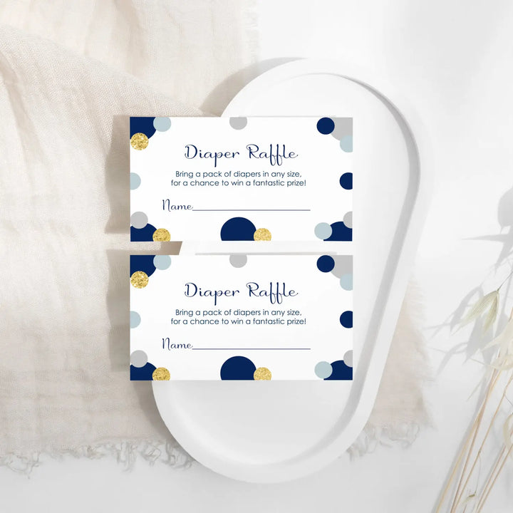 Paper clever party navy and gold diaper raffle tickets for baby shower games invitation insert cards 2x3.5 25 pack