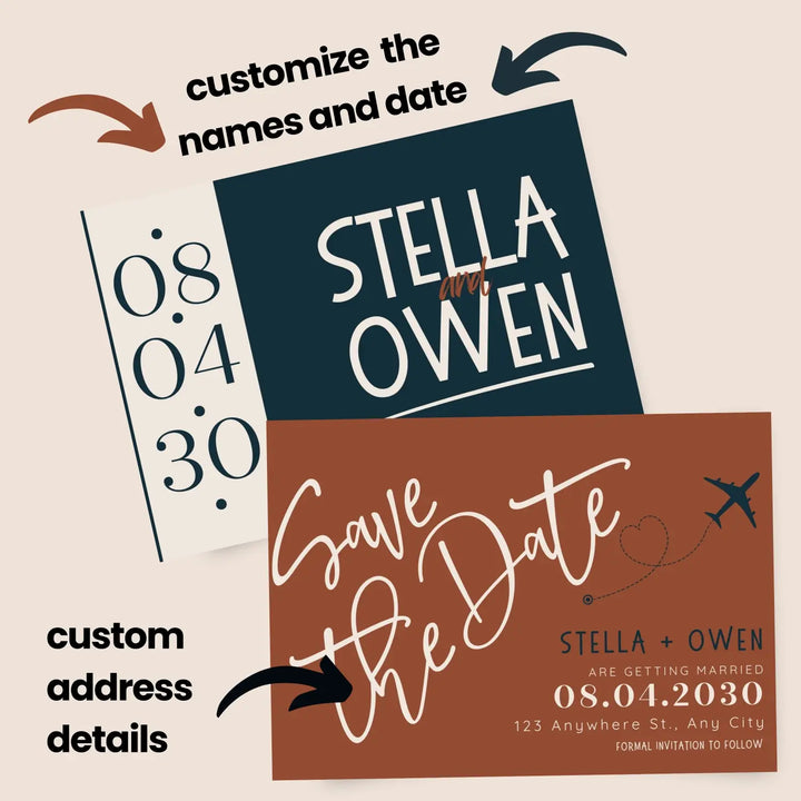 Custom Brick Red and Slate Save the Date Cards - Personalized 4x6 Inch Invitations with Elegant Typography and White Envelopes - Perfect for Weddings, Birthdays, and Showers