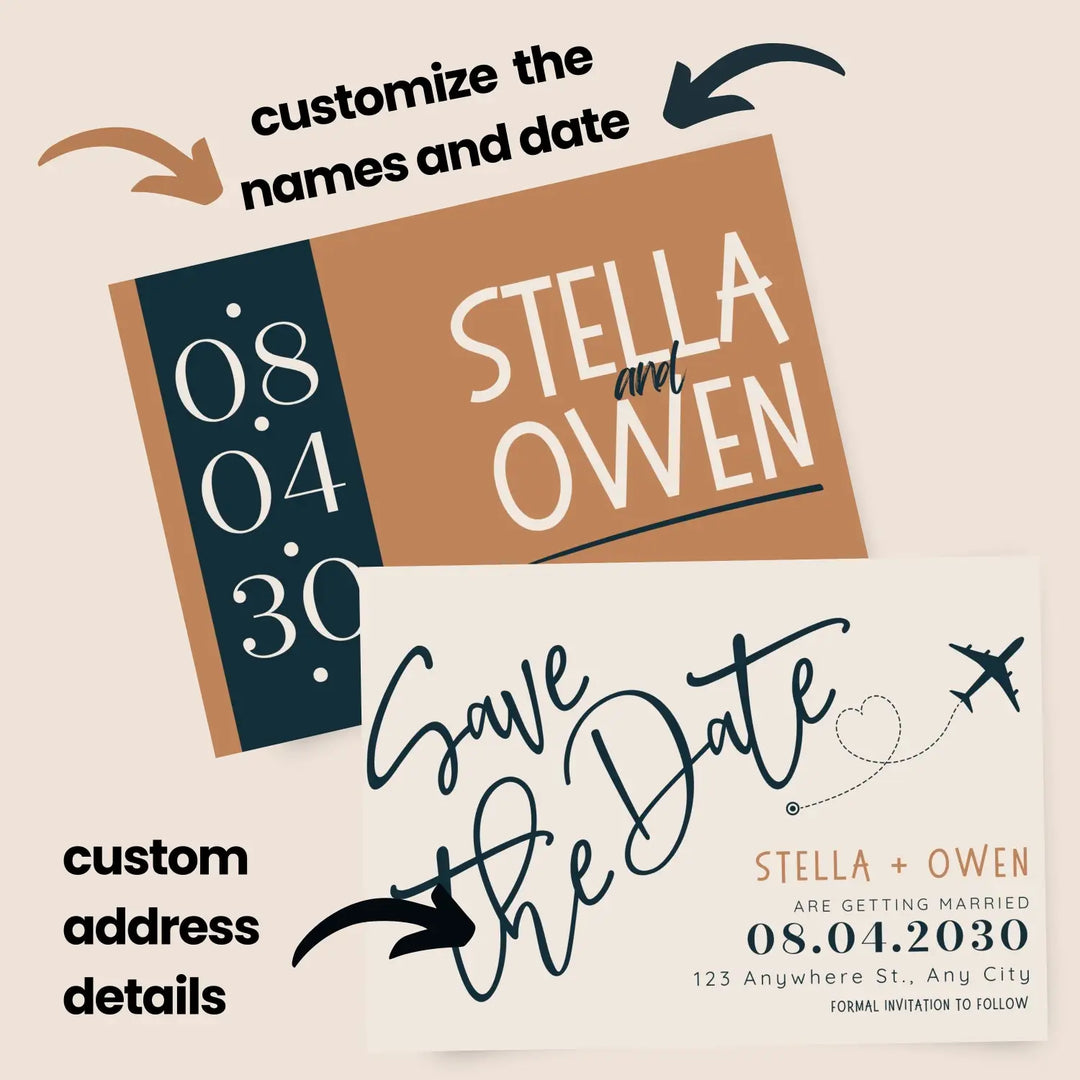 Custom Tuscan Sun, Tan, and Black Save the Date Cards - Personalized 4x6 Inch Invitations with Elegant Typography and White Envelopes - Perfect for Weddings, Birthdays, and Showers