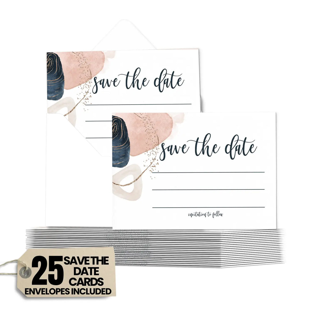 Navy & Pink Abstract Save the Date Cards (25 Pack) - Stylish Invitations for Special Events - 3.5x5