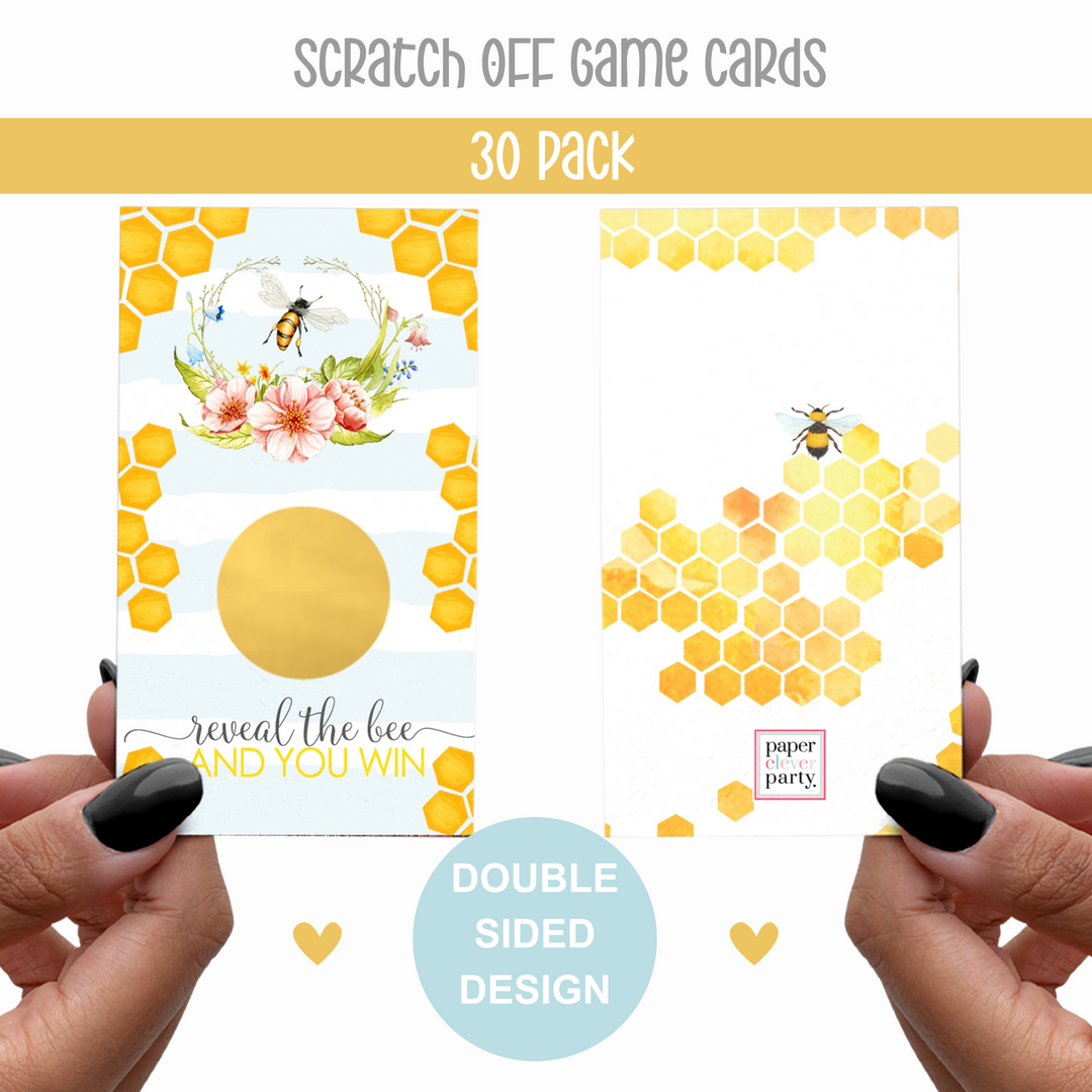 Mommy to Bee Bumblebee Scratch Off Game Cards (30 Pack) - Baby Shower, Bridal, Wedding, Gender Reveal Games - Paper Clever Party