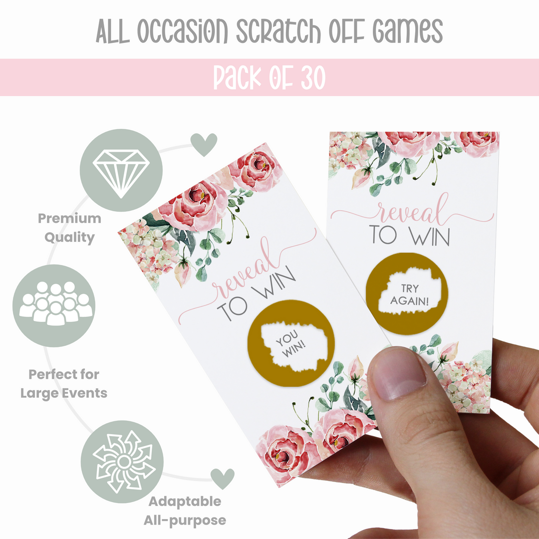 Floral Charming Scratch Off Card Game (30 Pack) - Pink Party Favors for Bridal Shower, Baby Shower, Graduation - Paper Clever Party