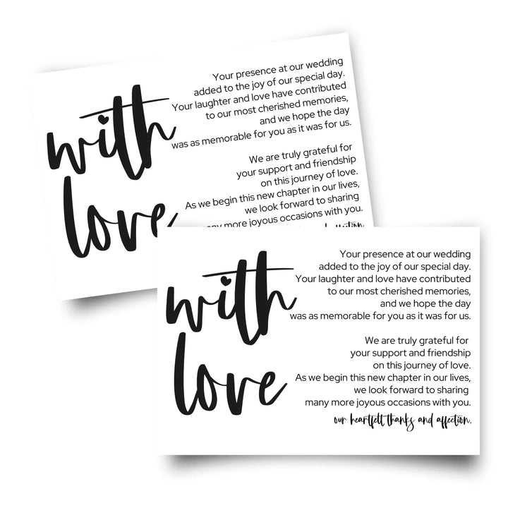 Elegant Black & White Wedding Thank You Cards for Guests (25 Pack) - Reception Table Favors or Bridal Centerpieces, Love & Gratitude, 4x6 Set