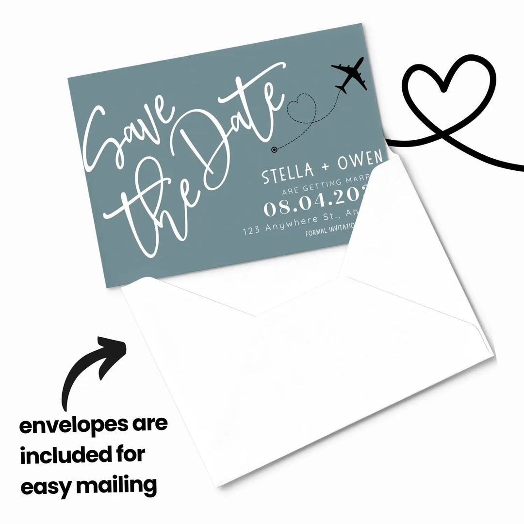 Custom Sapphire, Black, and Cream Save the Date Cards - Personalized 4x6 Inch Invitations with Elegant Typography and White Envelopes - Perfect for Weddings, Birthdays, and Showers