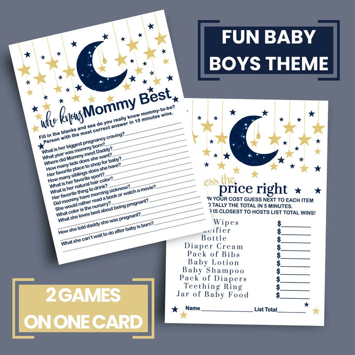 Navy & Gold Twinkle Little Star Baby Shower Game Set, Over or Under and Guess the Price Right