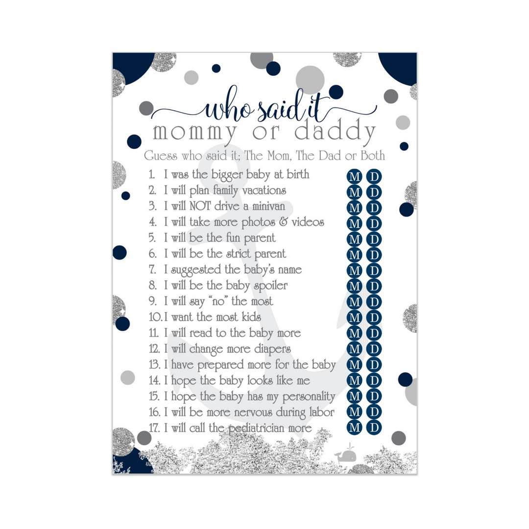 Nautical Mommy or Daddy Baby Shower Game - Paper Clever Party