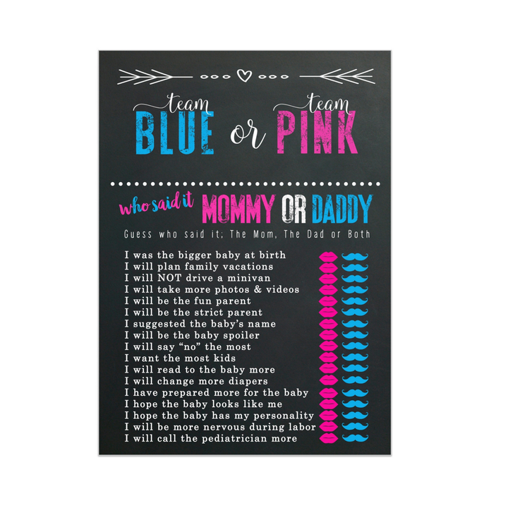 Gender Reveal Mommy or Daddy Game 25 Guest Pack - Paper Clever Party