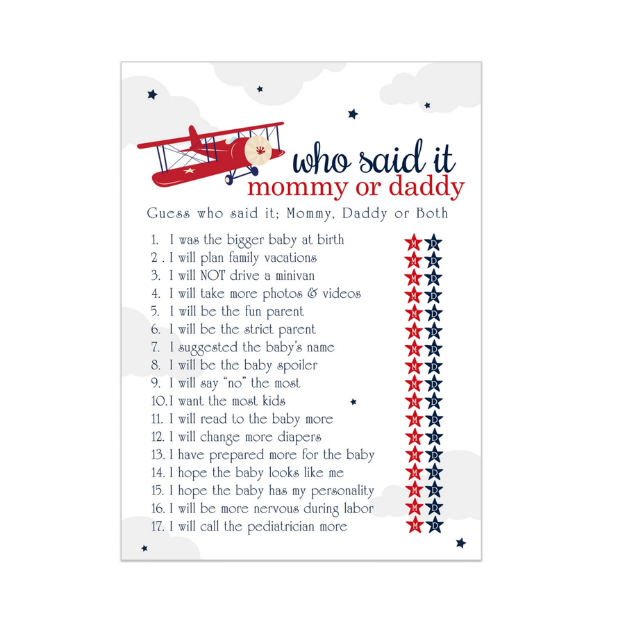 Airplane Mommy or Daddy Baby Shower Game - Paper Clever Party