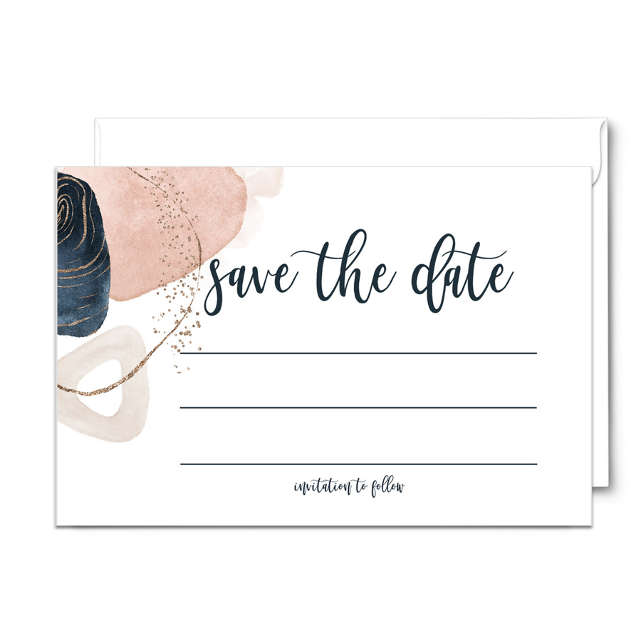 Navy & Pink Abstract Save the Date Cards (25 Pack) - Stylish Invitations for Special Events - 3.5x5 - Paper Clever Party