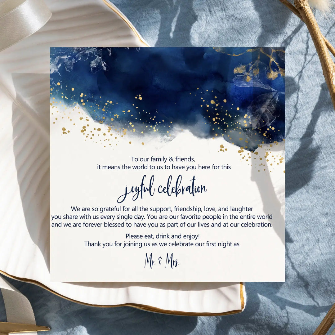 50-Pack Navy Watercolor Wedding Thank You Cards - 4x4 Reception Table Favors