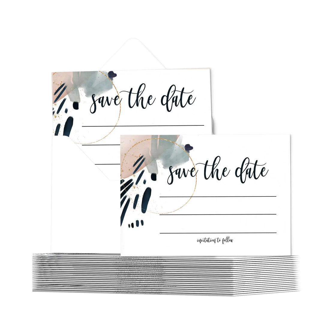 Contemporary blue & pink save the date cards (25 pack) - modern invitations for memorable events - 3.5x5