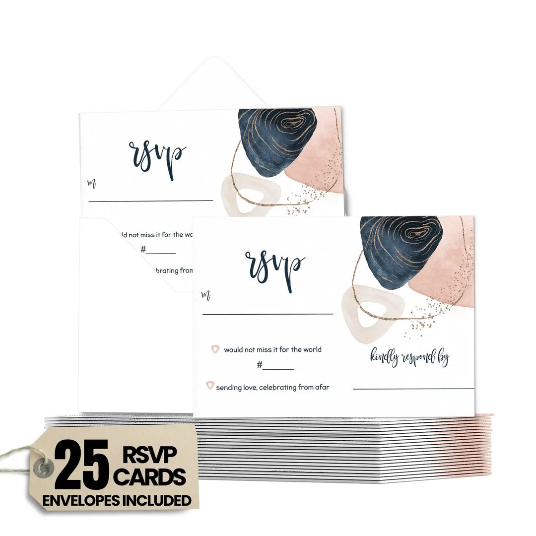 Navy & Pink Abstract RSVP Cards - Modern Wedding Response Set, 3.5x5, Envelopes Included, 25 Pack