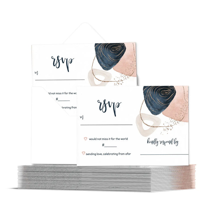 Chic navy and pink watercolor rsvp cards with envelopes - 25 pack - response set perfect for weddings graduations
