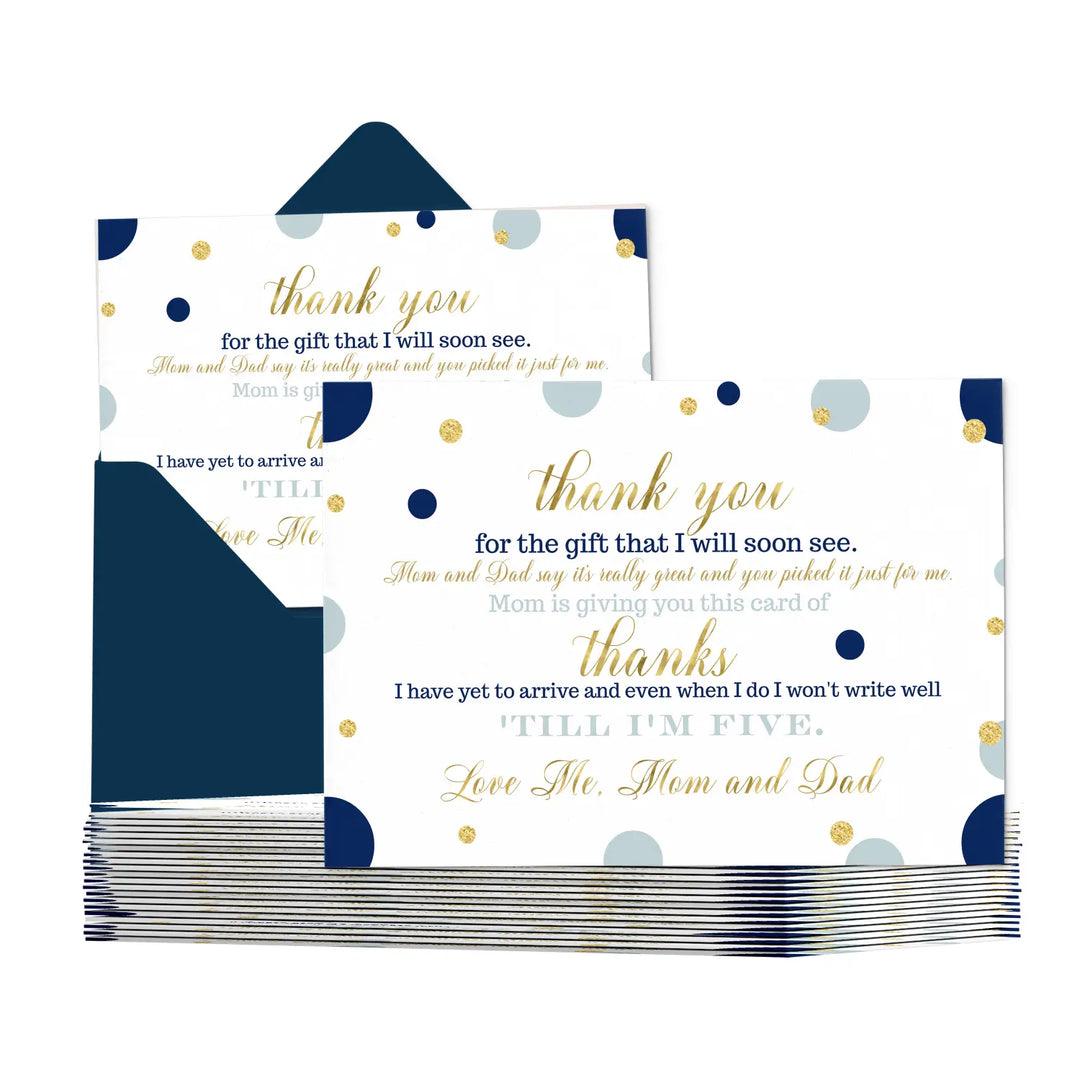 Navy and gold boys baby shower thank you cards - sophisticated (15 pack) with blue envelopes 4x6 - office product