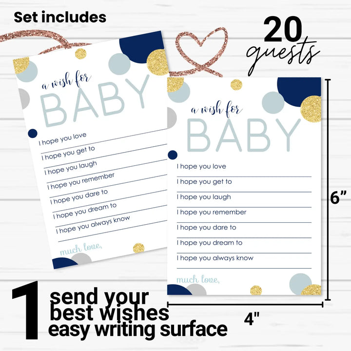 Navy & gold boy baby shower advice cards - 20-pack keepsake wishes 4x6 memory activity set - office product