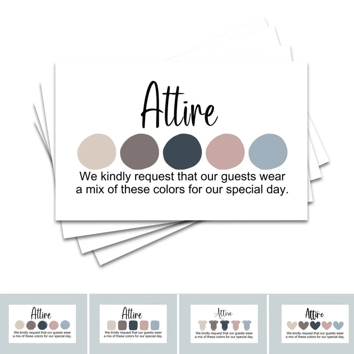 Navy Blue and Rose Wedding Color Cards & Dress Code Guides, 100 Count