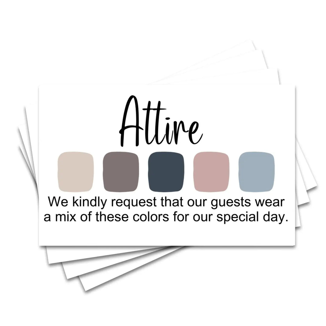 Navy Blue and Rose Wedding Color Cards & Dress Code Guides, 100 Count