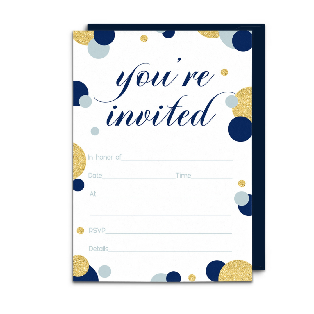 Royal Theme Navy and Gold Invitations - Blank 4x6 Cards (15 Pack) - Paper Clever Party