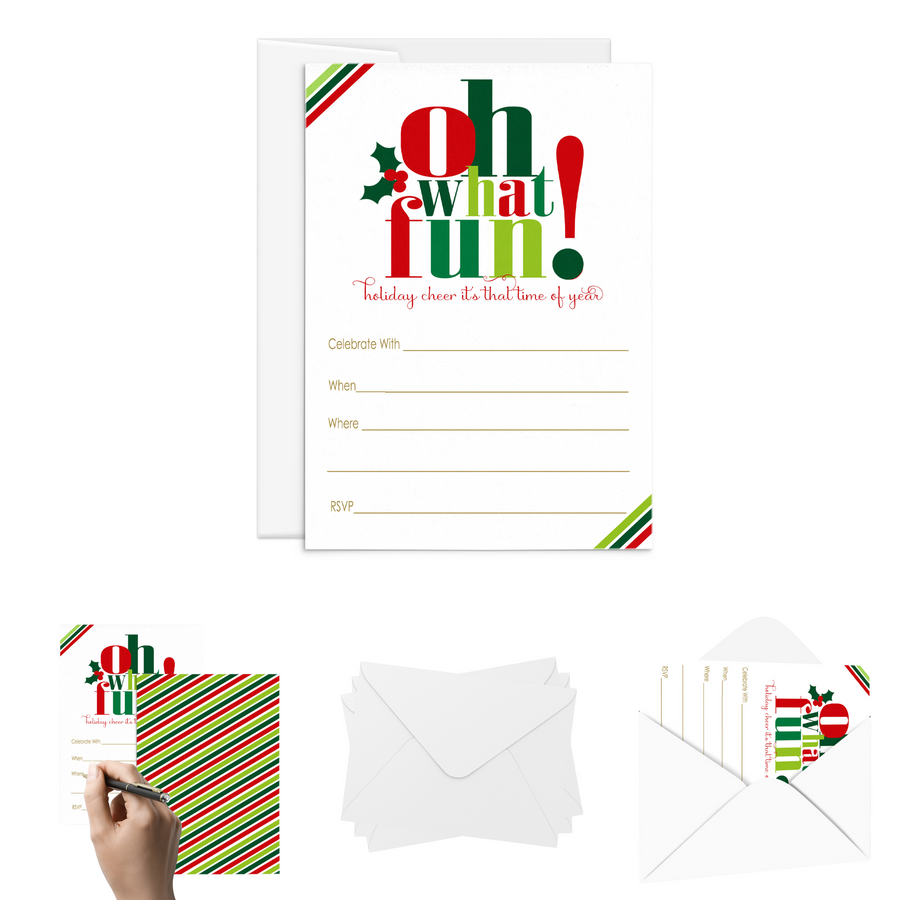 Oh What Fun Christmas Invitations - 25ct, Versatile, 5x7 - Paper Clever Party