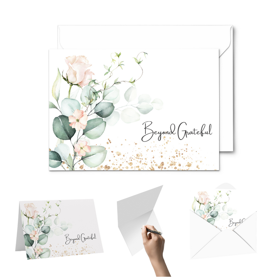 Blush Blooms Floral Thank You Cards - 25-Pack Exquisite Notecards for Bridal Showers, Weddings - Paper Clever Party