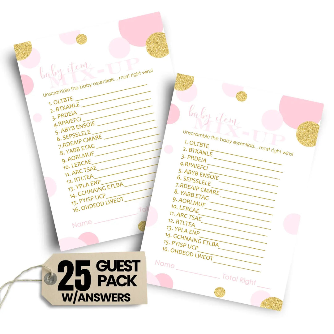 Rose Gold Baby Shower Games for Girls - 25 Cards, Fun Word Scramble Activities for Guests, Twinkle Little Star Themes