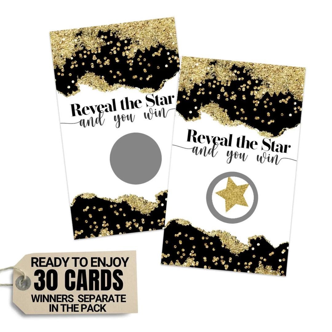 Black and Gold Elegant Scratch Off Games for Bridal Shower, All Occasions (30 Pack) - Raffle Ticket Ideas, Party Favors