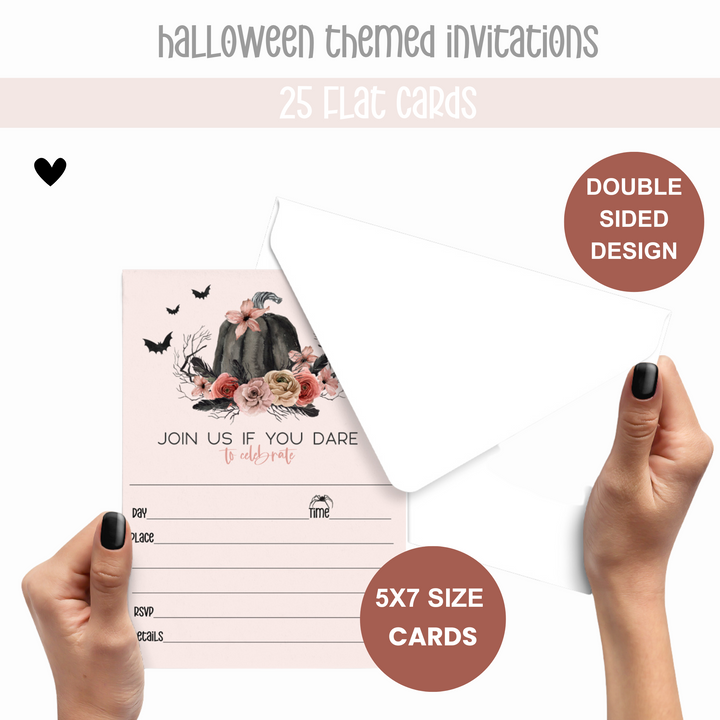 Gothic Pumpkin Halloween Invitations with Envelopes for All Fall Occasions 25 Pack - Paper Clever Party