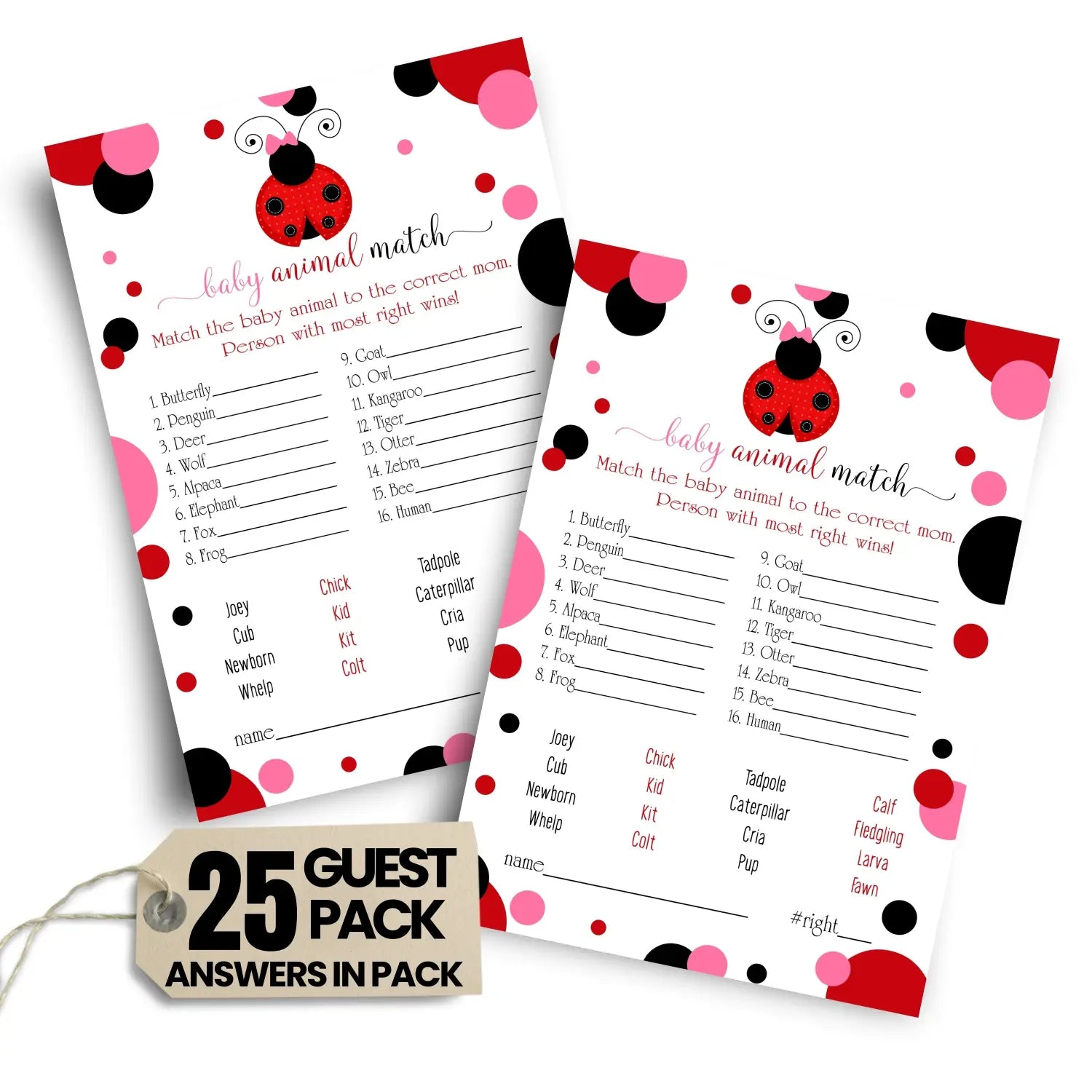 Ladybug baby animal matching game (25 pack) - party games