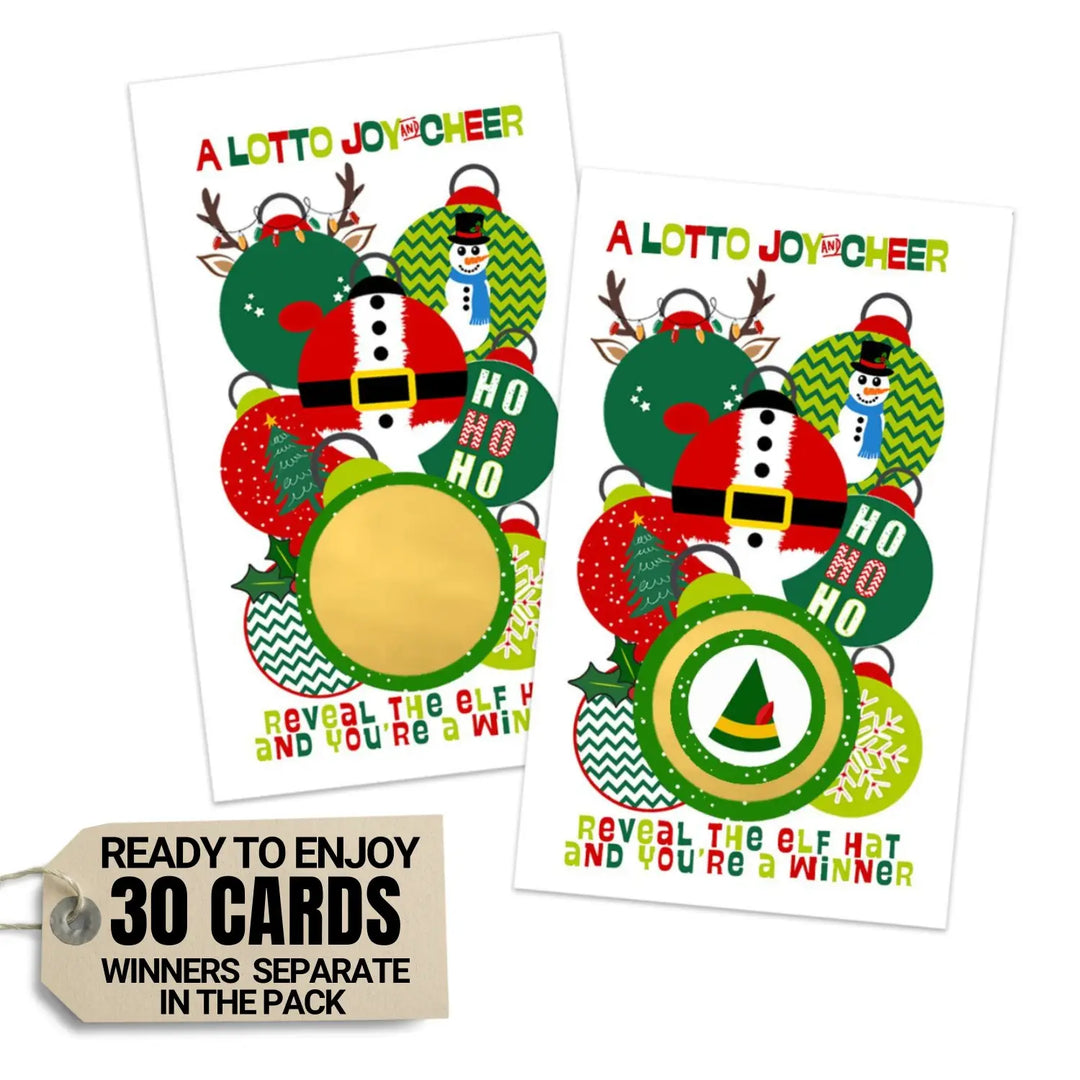 Lotto Christmas Cheer Scratch Off Game Cards (30 Pack) Festive Fun Holiday Party Activities for Adults, Groups, Event Raffles for Prizes