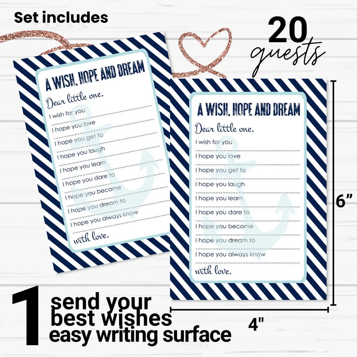Nautical boy baby shower advice cards - 20-pack keepsake wishes 4x6 memory activity set - office product